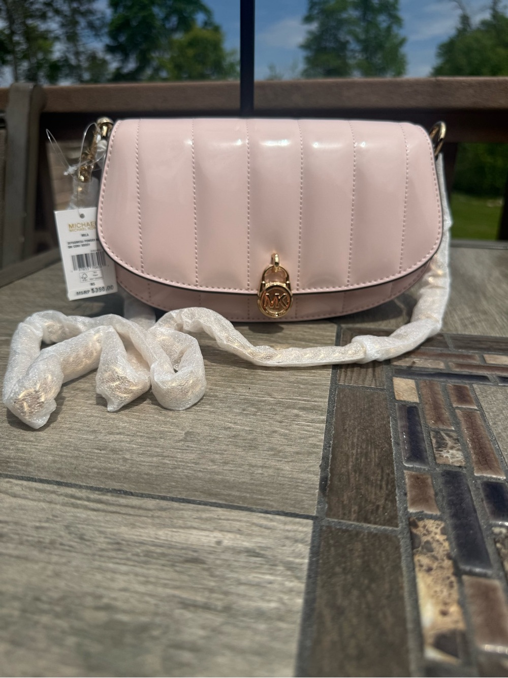 NWT Michael Kors Mila Small Pale Pink Patent Convertible Crossbody Bag - Picture 3 of 8